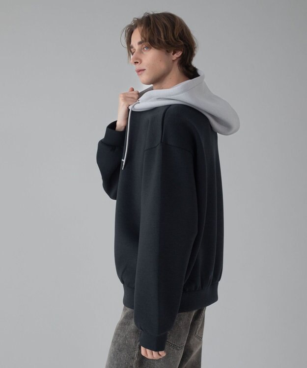 WEGO 【ユニセックス着用ITEM/MLサイズ展開】ワンポイントバイカラープルパーカー ブラック中濃色