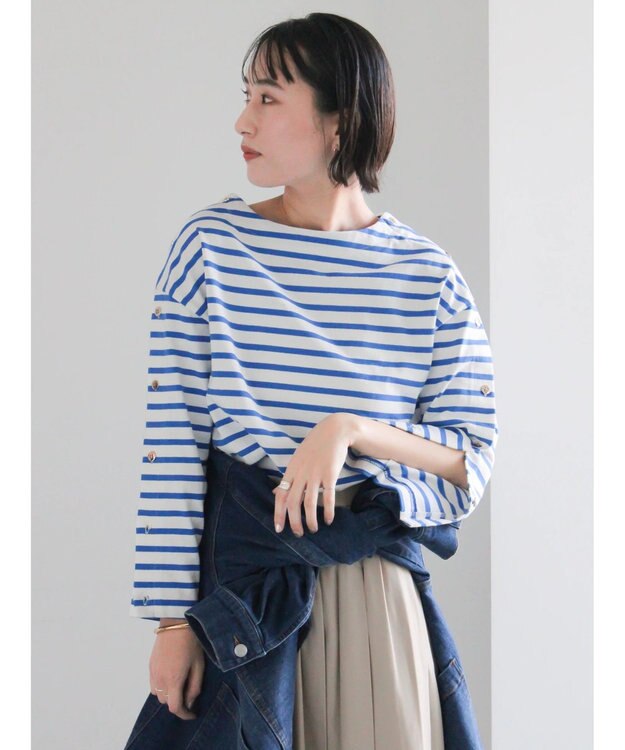 Te chichi ショルダー釦ボーダーカットソー ブルー