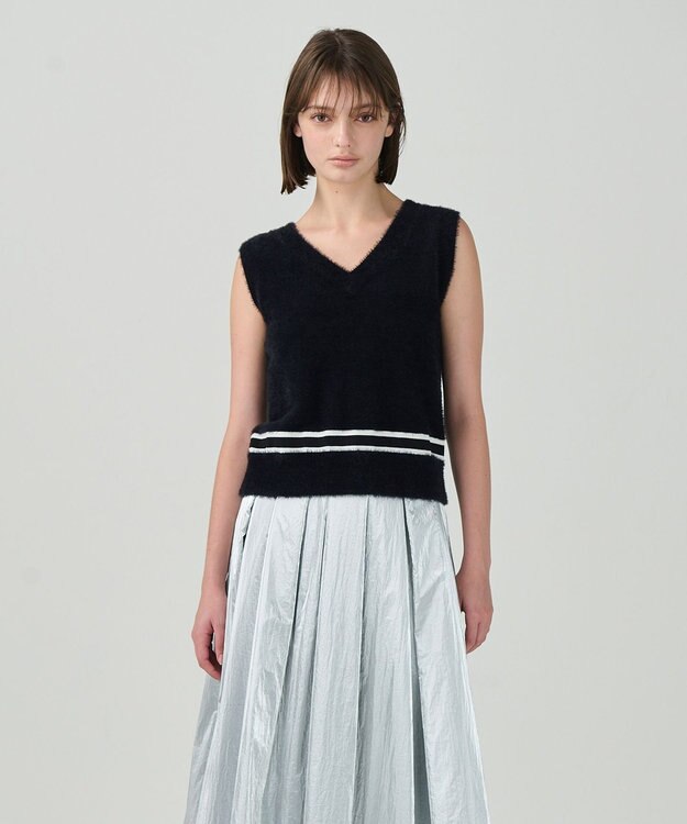 GRACE CONTINENTAL シャギーバイカラーニットノースリーブ ブラック