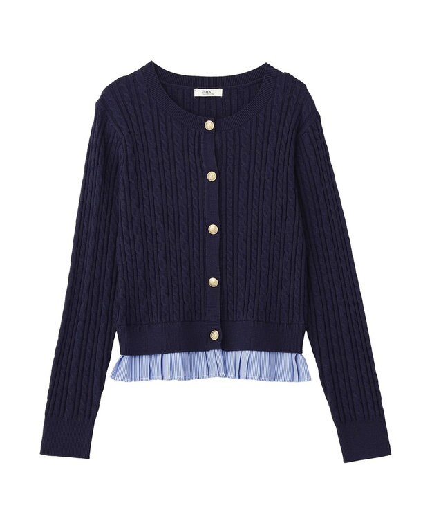 earth music&ecology 【予約】プリーツレイヤーケーブルニットカーディガン Navy