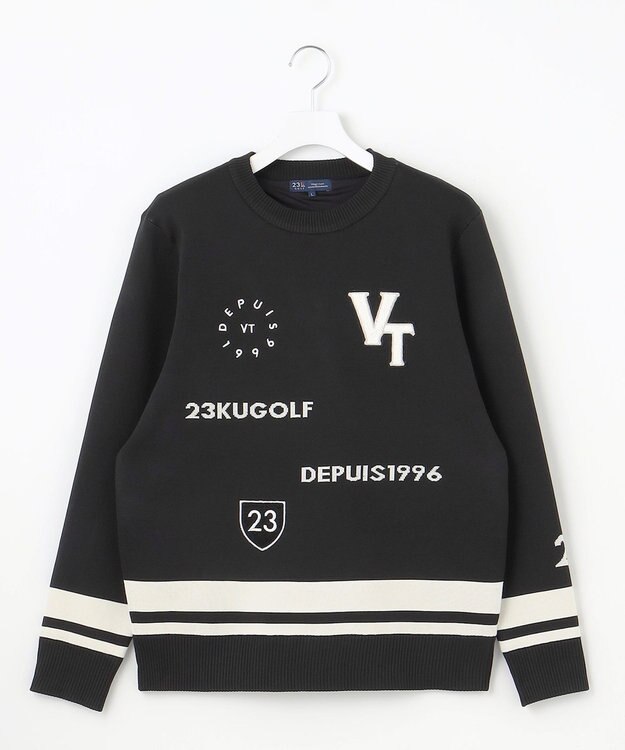 23区GOLF 【MEN】【ウォッシャブル】グラフィックダブルジャガードニット ブラック系