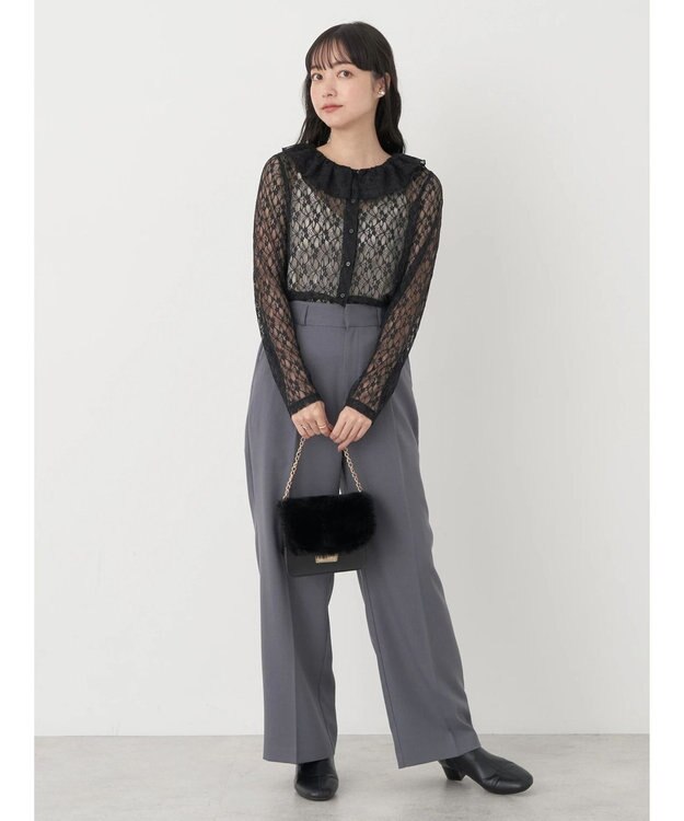 earth music&ecology ポコポコレースブラウス Black