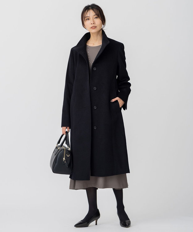 23区 ウールカシミヤビーバー スタンドカラー コート ブラック系