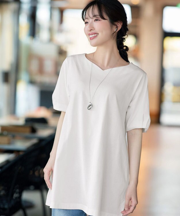 Tiaclasse L 【おのののかさん着用】「サマケア」バックヨークフリルチュニック オフホワイト