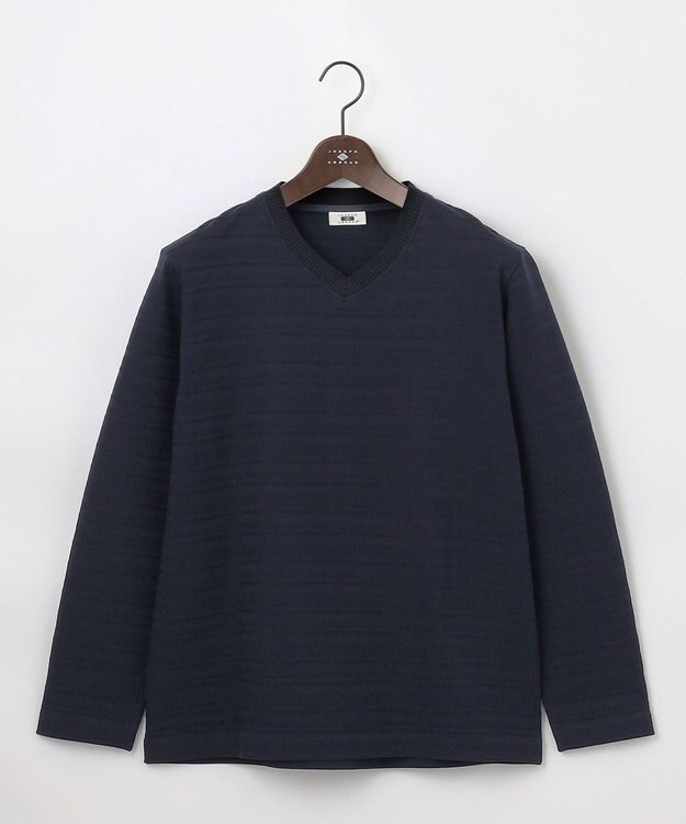 JOSEPH ABBOUD 【オーガニックコットン使用・日本素材・日本縫製】 オーガニックヘリンボ-ンリンクス Vネック Tシャツ ネイビー系