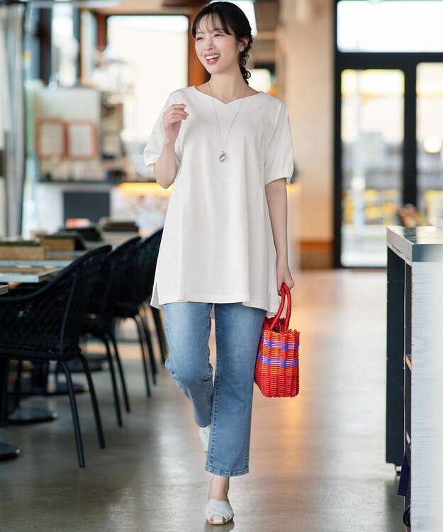 Tiaclasse L 【おのののかさん着用】「サマケア」バックヨークフリルチュニック オフホワイト