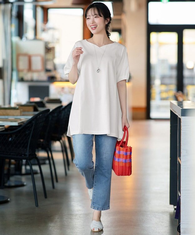 Tiaclasse L 【おのののかさん着用】「サマケア」バックヨークフリルチュニック オフホワイト