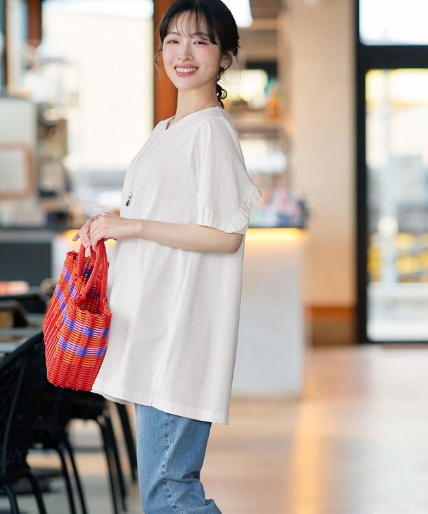 Tiaclasse L 【おのののかさん着用】「サマケア」バックヨークフリルチュニック オフホワイト