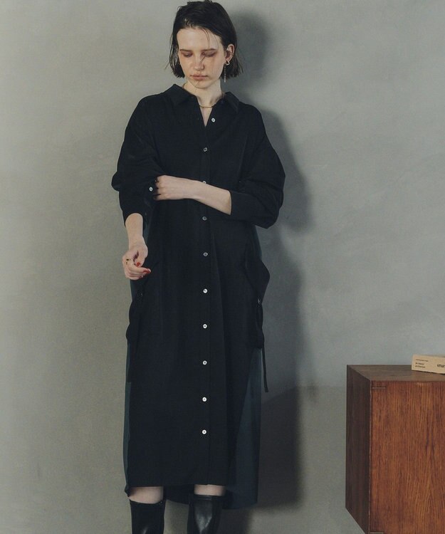 YECCA VECCA カーゴデザイン配色シャツワンピース Black