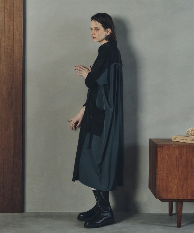 YECCA VECCA カーゴデザイン配色シャツワンピース Black