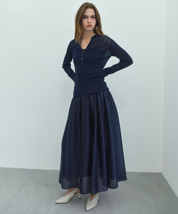 BEIGE， GOVERNOR / シアーリブ スキッパーニット Navy