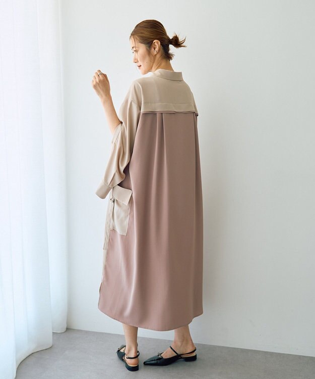 YECCA VECCA カーゴデザイン配色シャツワンピース Light Beige