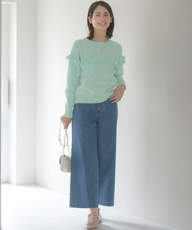 組曲 バスケット編みフリル ニット ミント系