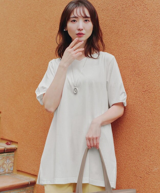 Tiaclasse L 【おのののかさん着用】「サマケア」バックヨークフリルチュニック オフホワイト