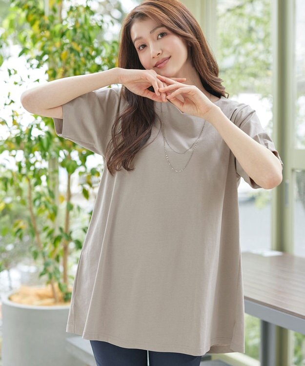 Tiaclasse L 【おのののかさん着用】「サマケア」バックヨークフリルチュニック グレージュ