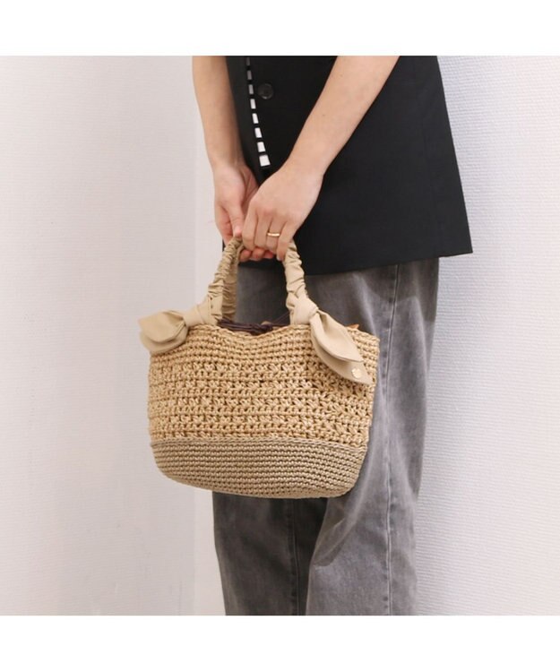 UNBILLION カシュカシュ cachecache / 下がりリボン切替編みトート ベージュ