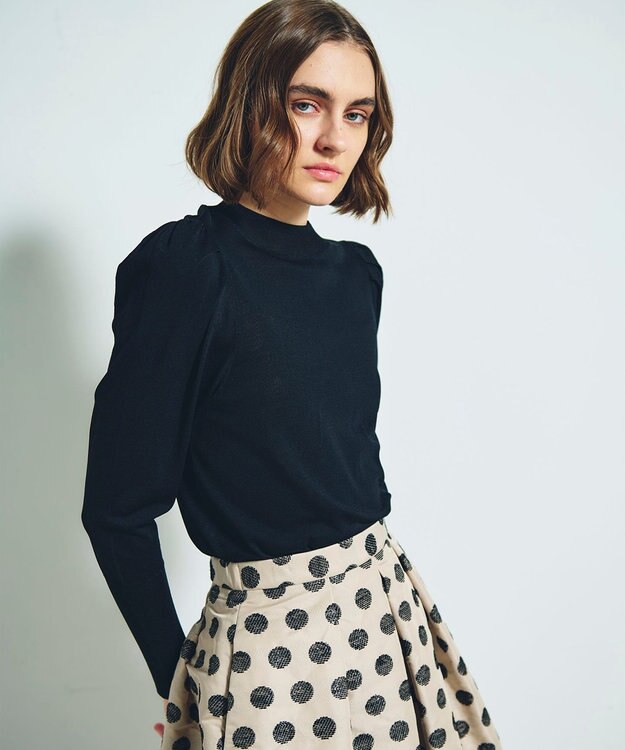 GRACE CONTINENTAL タックスリーブニットトップ ブラック