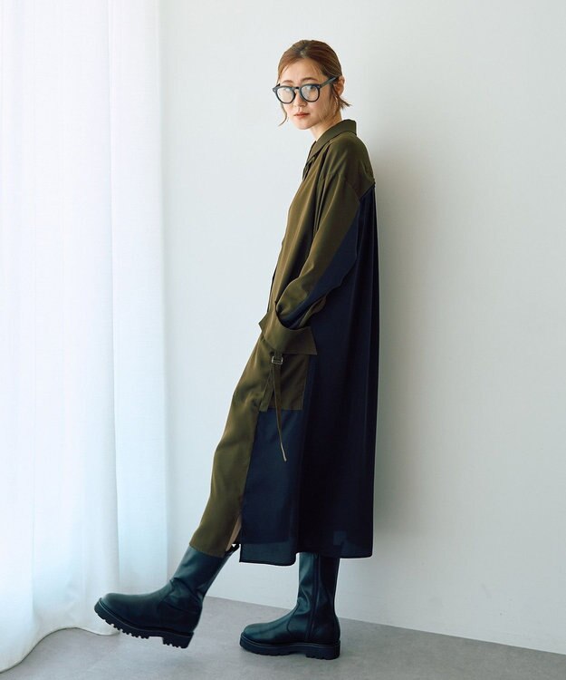 YECCA VECCA カーゴデザイン配色シャツワンピース Khaki