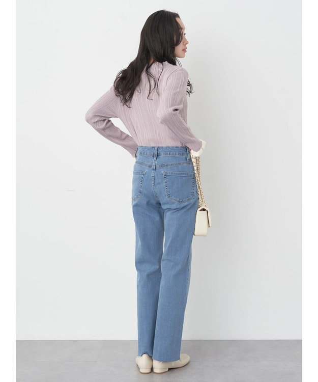 earth music&ecology 配色フリルニットプルオーバー Pink Beige