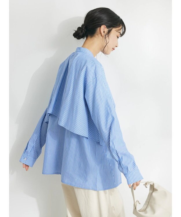 CRAFT STANDARD BOUTIQUE バックフリルシャツ Stripe Blue
