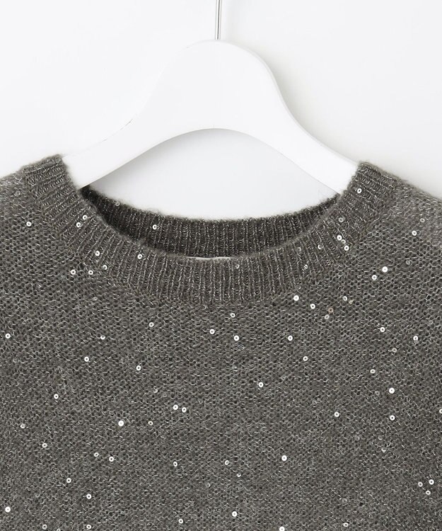 自由区 【アンサンブル対応・洗える】スパンコールプルオーバー ニット チャコール