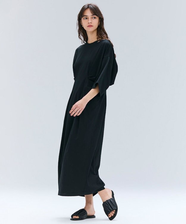 BEIGE， 【洗える】S.BABILA / スリットネックウエストタックワンピース Black