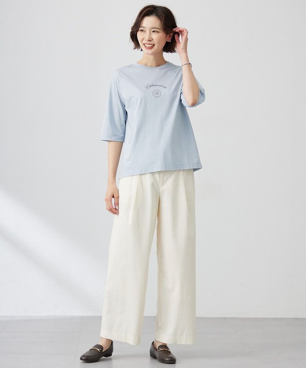 J.PRESS LADIES カレッジロゴ Tシャツ スモーキーサックス系