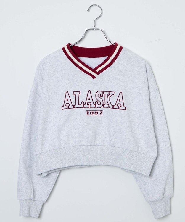 WEGO Vネックラインリブショートスウェット 杢グレー