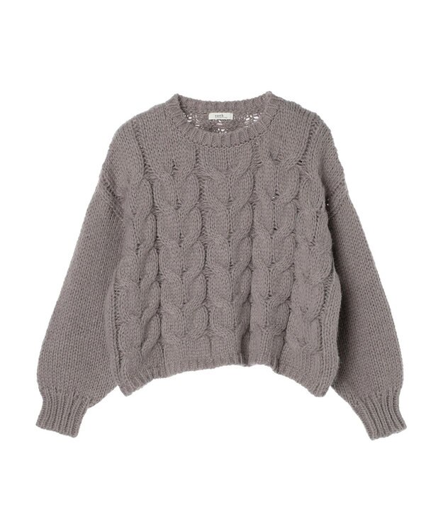 earth music&ecology ローゲージ手編み風ケーブルプルオーバー Gray Beige