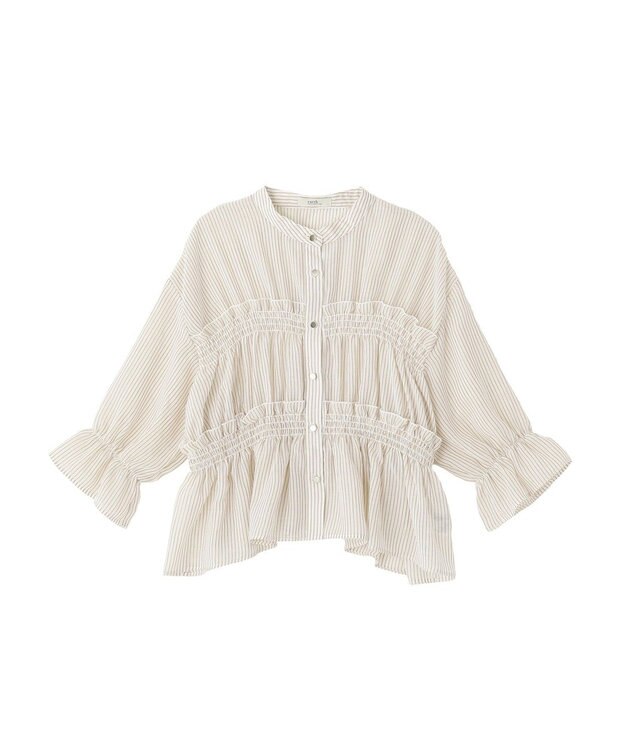 earth music&ecology シャーリングストライプシャツ Stripe Beige