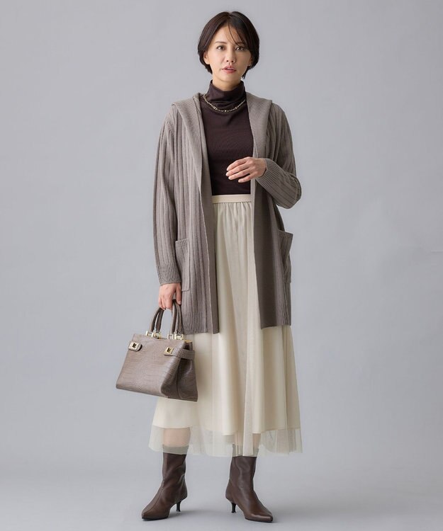 自由区 S 【WEB限定・洗える】ウールミックス フード付きカーディガン ライトグレー系1