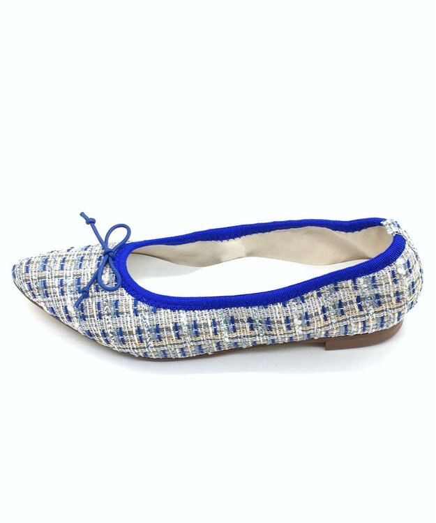 nouvelleRobe Oū 【本革・高反発】 Pointed ポインテッドトゥ ツイードパンプス ネイビーファブリック