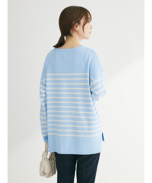 Green Parks ラメ入りボーダーニットプルオーバー Sax