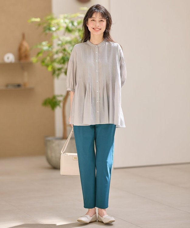 ANY ピンタックブラウス ライトグレー