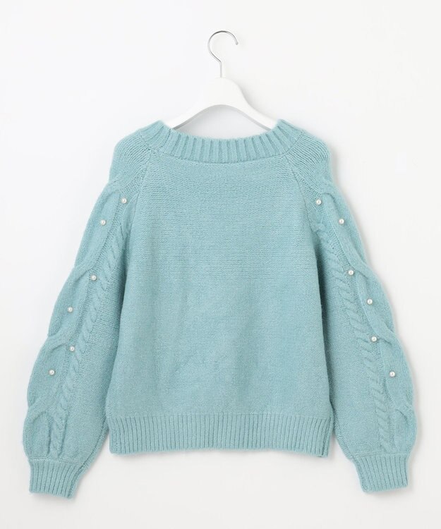 Feroux 【洗える】パールスリーブ ケーブルニット グリーン系