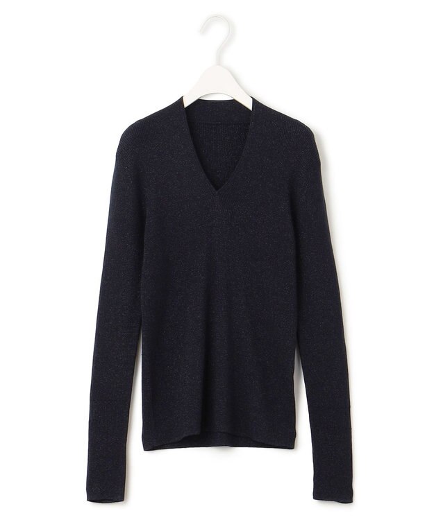 ICB 【洗える】エクストラファインメリノ Vネックプルオーバー ネイビーラメ系