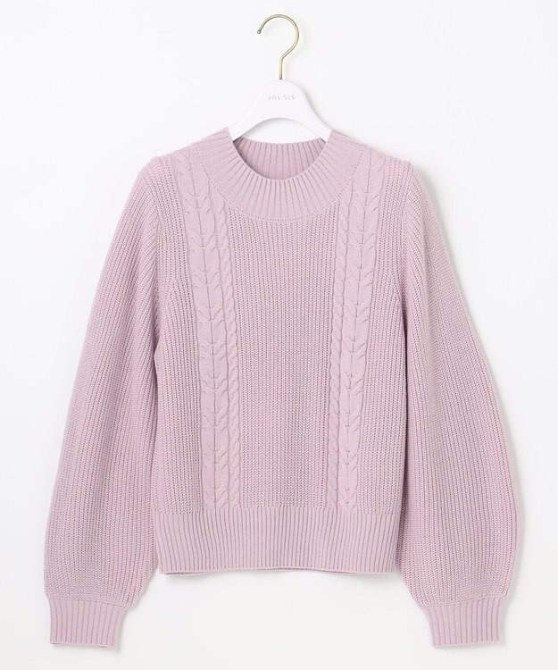 ANY SIS 【洗える】スフレケーブルパフスリーブ ニット ペールピンク