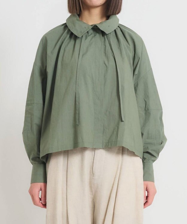 muuc 〈多彩な着方が叶う〉〈衿立て＆衿折り〉〈遠州織物の工場で織られた上質なコットン100%生地〉リボン紐付き多様衿 羽織り＆シャツ
