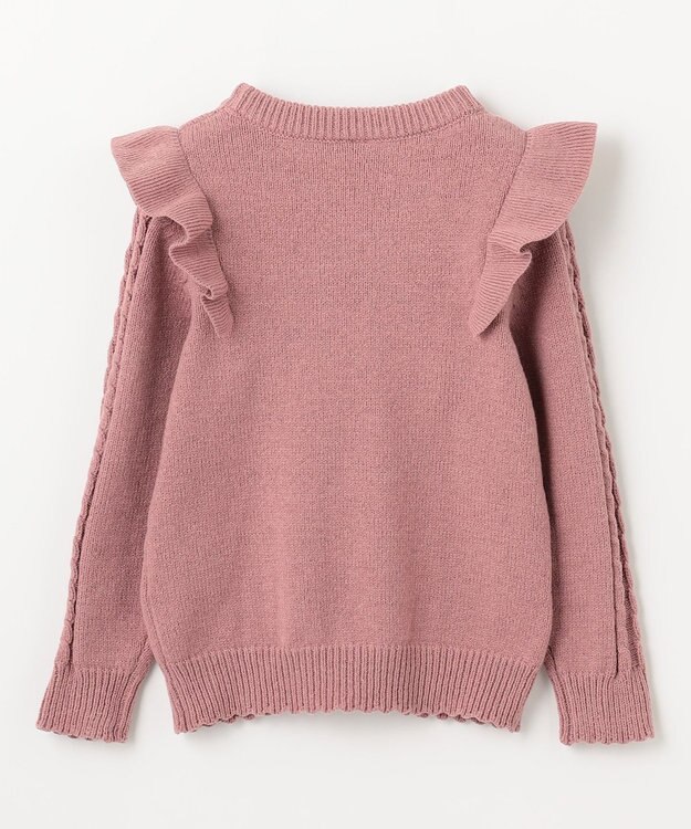 ANY KIDS 肩フリルハートケーブルニット ピンク