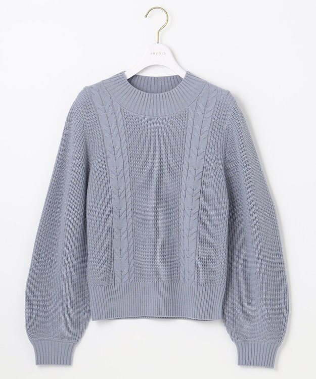 ANY SIS 【洗える】スフレケーブルパフスリーブ ニット ライトブルー