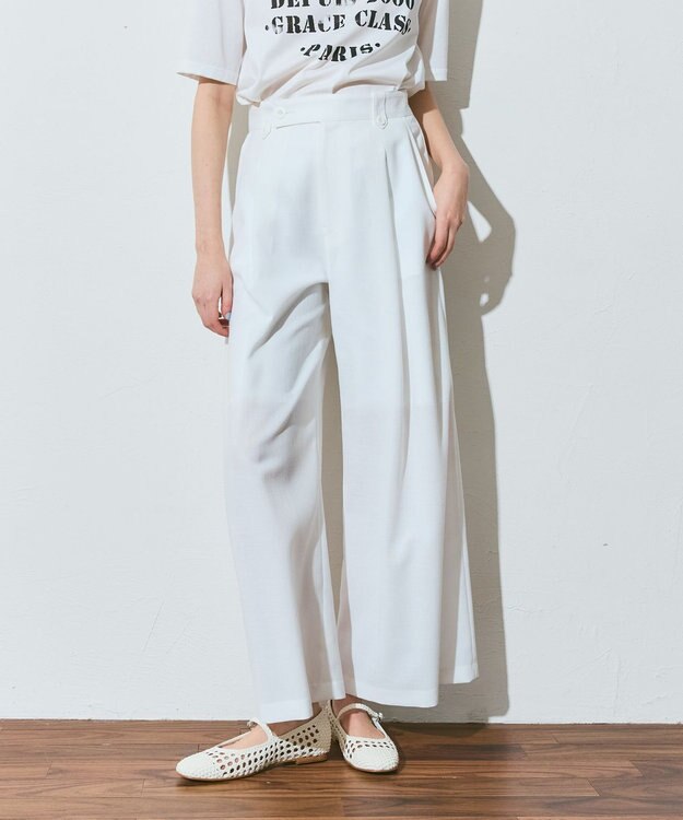 GRACE CONTINENTAL リネンタッチタックパンツ ホワイト