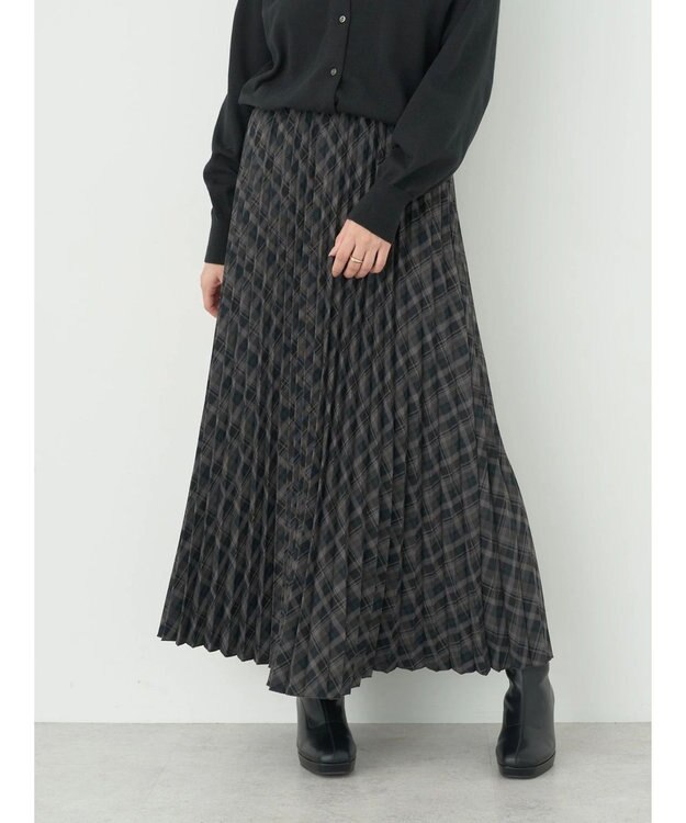 earth music&ecology すきな丈プリーツスカート Check Black