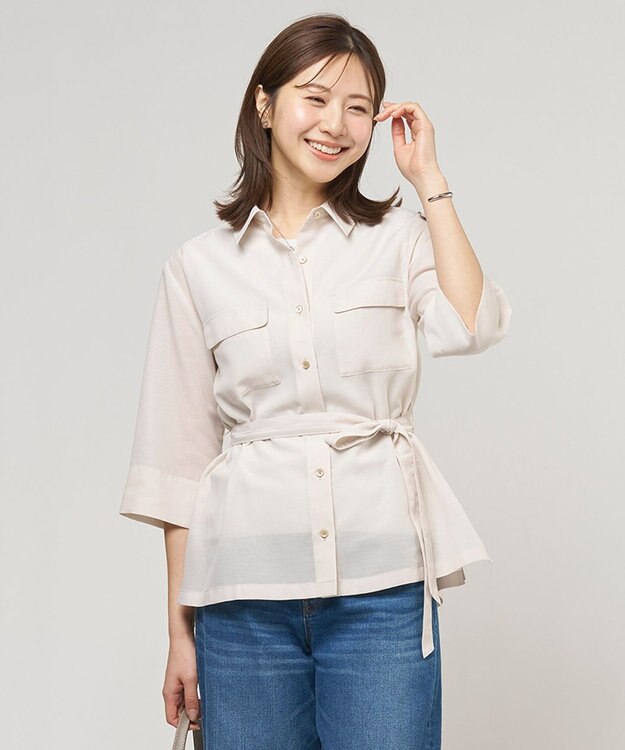 J.PRESS LADIES リネンシアースラブ シャツ ブラウス ライトベージュ系