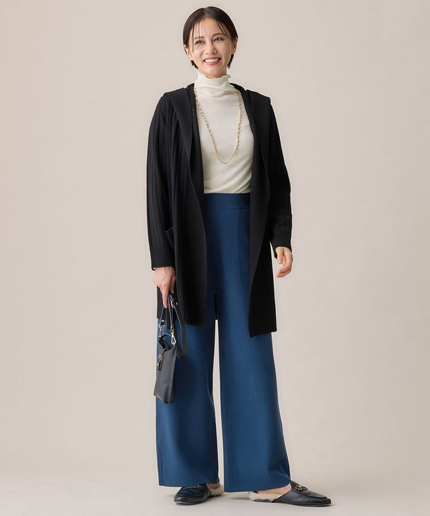 自由区 S 【セットアップ対応・洗える】レーヨンストレッチニットワイド パンツ リッツブルー系