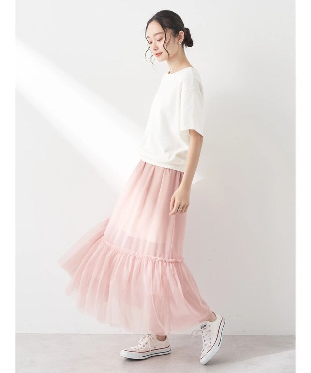 earth music&ecology ティアードチュールスカート Pink