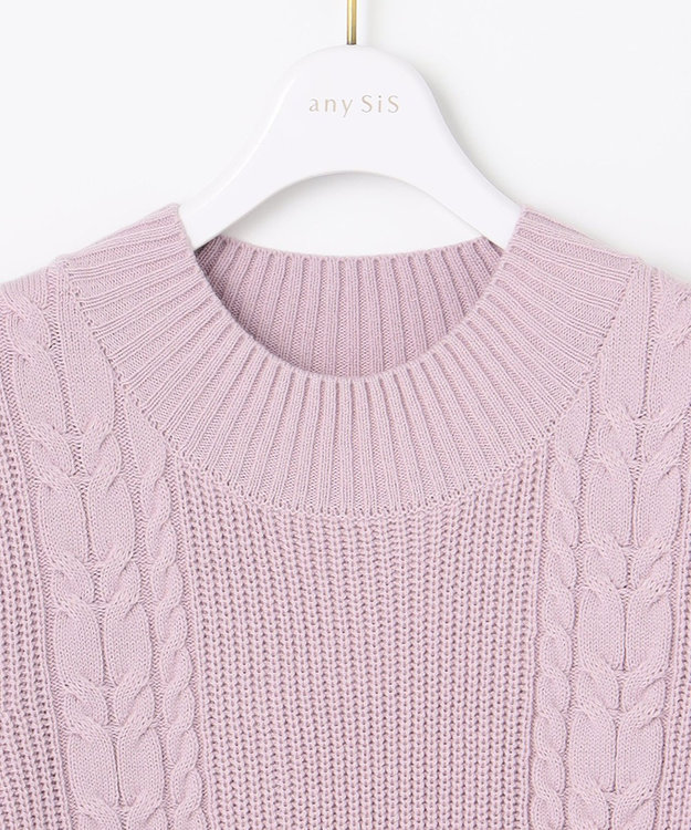 ANY SIS 【洗える】スフレケーブルパフスリーブ ニット ペールピンク