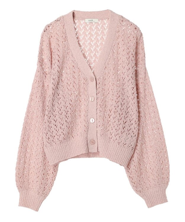 earth music&ecology ファンシーヤーンすかしニットカーディガン Pink