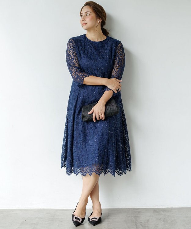 23区 L 【APPLAUDIR】スパンコールレース ドレス ブルー系