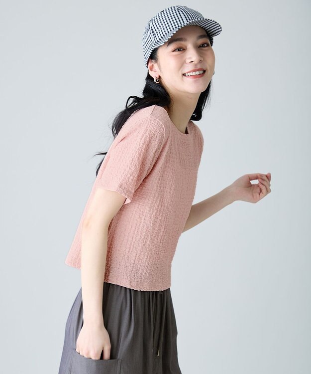 ANY レースショート丈Tシャツ ピンク
