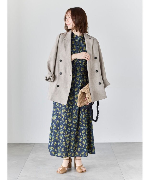 Te chichi 【LIBERTY FABRICS】ウエストタックワンピース ネイビー